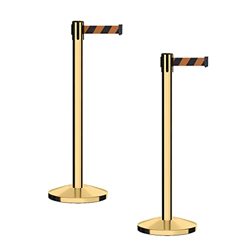 CCW Series RBB-100 Retractable Belt Barrier Stanchions, 7.5 Ft, 2-Pack - color: Black and Orange Diagonal, size: 7.5 Foot