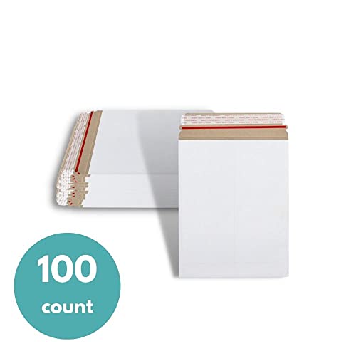 PSBM 100 PCS 7 x 9 Inch White Rigid Photo Mailers, Cardboard Shipping Envelopes, Mailers for Shipping Photos, CDs, Documents, Catalogue, Or Any Flat Object