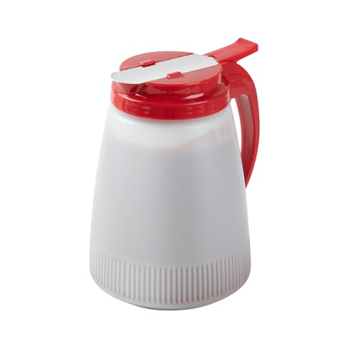 Restaurantware-Chef 101 48 Ounce All Purpose Syrup Dispensers, 10 Honey Dispensers - Red Top, Stainless Steel Slide Cover, Plastic Pancake Syrup Bottle, Perfect For Diners, Restaurants, Home - color: Red, size: 48 Ounces, style: 10 Count