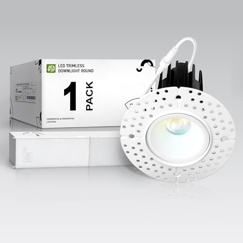 ASD 1 Inch Trimless LED Recessed Ceiling Light Fixture, Mud-in Canless Downlight with Junction Box, 5CCT Selectable 2700K-5000K, 7W 498 Lumens, CRI90+, Anti-Glare, Dimmable, IC & Wet Rated, ETL - color: White 1 Pack, size: 1" 7 Watt