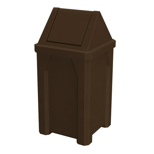 Commercial Trash Can Swing Top Lid - Outdoor Garbage Can - color: Brown Granite, size: 32 Gallon Square
