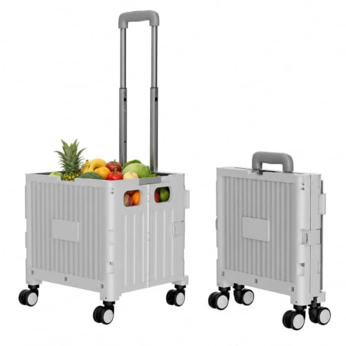 Foldable Shopping Cart with Wheels: Gray Rolling Utility Crate - color: Gray