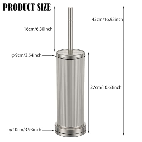 Metal Vertical Grain Toilet Bowl Brush and Holder Set Scrubber Nickel - color: Nickel