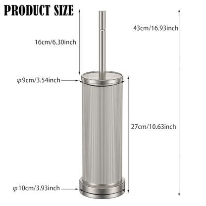 Metal Vertical Grain Toilet Bowl Brush and Holder Set Scrubber Nickel - color: Nickel