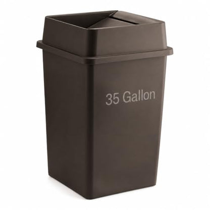 1 Pack Brown 35 Gallon Square Waste Bin with Lid, Durable Commercial Resin Trash Container with Built-in Handles for High-Traffic Restaurant, School, Office and Warehouse - color: Brown, size: 35 Gallon