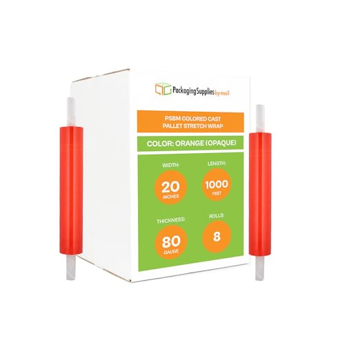 PSBM Dark Orange Stretch Wrap with Handles 8 Rolls 20 Inch x 1000 Feet 80 Gauge, Heavy Duty Plastic Wrap Industrial Strength Shrink Film for Moving, Packing & Shipping - size: 8 Rolls, style: Orange