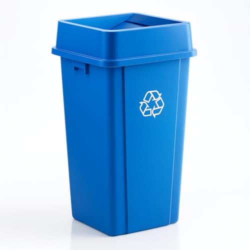 1 Pack Blue 25 Gallon Square Commercial Recycling Bin with Lid, Heavy Duty Plastic Recycle Container with Venting Channels and Built-in Handles - color: Blue, size: 25 Gallon