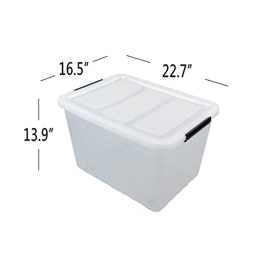 4-Pack Clear Large Plastic Storage Box with Wheels, 70 L - size: 70 L