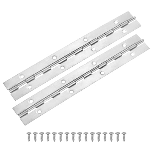 M METERXITY 2-Pack Piano Hinges, 8 Inch / 200mm Stainless Steel Continuous Piano Hinge with Holes and Screws for Cabinets Door/Storage Box [1.2X 0.04/ 30x 1mm Open Width Thick, Silver Tone] - color: Silver Tone, size: 8x1.2x0.04"