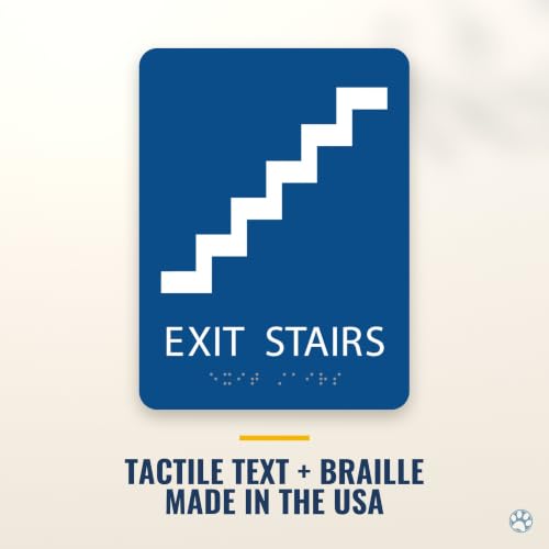 Alpha Dog Exit Stairs Sign, 8x6 ADA Braille Sign, Blue - color: Blue, size: Exit Stairs