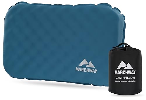 MARCHWAY Lightweight Compact Inflatable Camping Pillow with Soft Foam Top - color: Blue