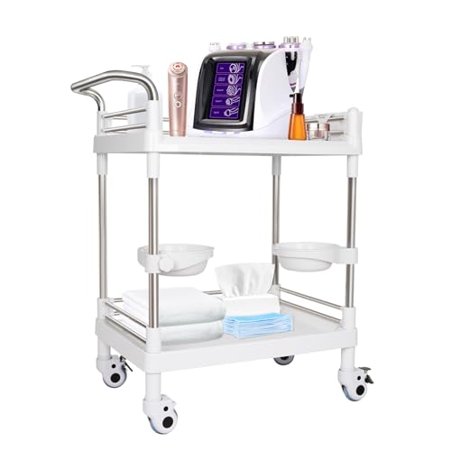 Medical Trolley Cart Mobile Utility Cart with Wheels 220 Lbs Load - color: 2-tier White