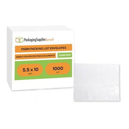 PSBM 1000 PCS 5.5 x 10 Inch Clear Blank Packing List Envelopes, Shipping Documents Pouches/Sleeves for Mailing Labels, Invoices, Documents and Packing Slips