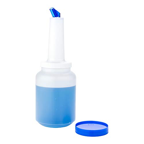 Restaurantware Bar Juice Pour Bottle - 1 Pack - Bar Lux 2 qt Plastic Store and Pour Bottle with Blue Tapered Spout And Lid, Color-Coded, Airtight, Easy-Grip Neck - For Home, Bars and Restaurants - color: Blue, size: 64 Ounces