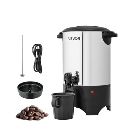 VEVOR Commercial Coffee Urn, 30 Cup 4.5 L Hot Beverage Dispenser with Dripless Faucet, Quick-Brewing Commercial Coffee Maker with Stainless Steel Liner, for Catering, Business, Church & Restaurant - size: 30Cup