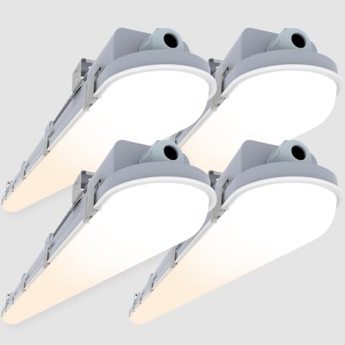 4FT Vapor Tight Light, 5CCT LED Vapor Proof Light 40W/50W/60W/65W/70W 9100lm, 100-277V Input IP65 Waterproof Led Shop Lights for Car Wash, Freezer, Garage, Warehouse, Barn, ETL Listed, 4Pack - size: 4 Pack