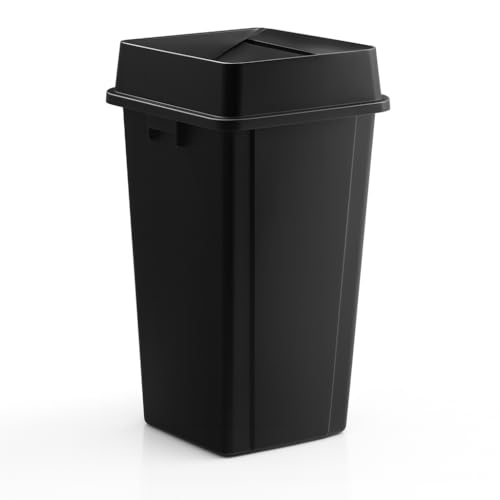 1 Pack Black 25 Gallon Square Commercial Trash Can with Lid, Heavy Duty Plastic Waste Bin with Venting Channels and Built-in Handles - color: Black, size: 25 Gallon