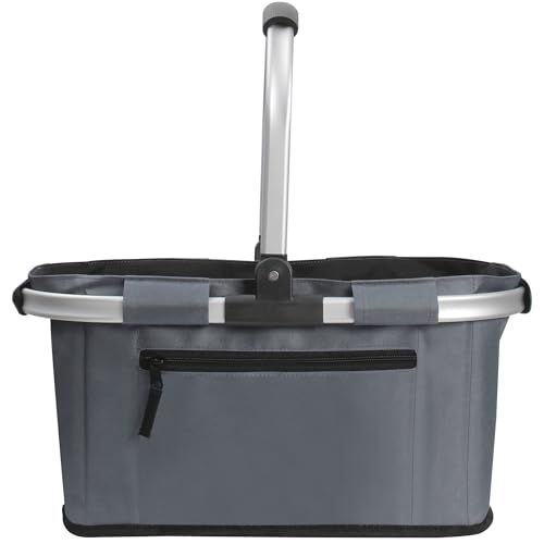 SIYUAN Picnic Basket with Handle 22L Collapsible Grocery Shopping Basket Portable Folding for Travel Camping Reuasble Market Bag, Grey - color: Dark Grey