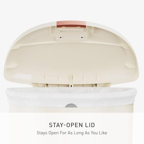 simplehuman Semi-Round Step Can, 50L / 13 Gallon Kitchen Trash Can, Studio Edition, Pet-Proof Slide Lock, 150,000-Step Pedal, Lid Shox® Silent Close, Cream Plastic - color: Cream