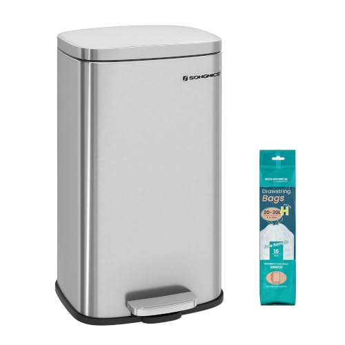 SONGMICS 8 Gallon (30 L) Trash Can, Stainless Steel, Step-On Pedal - color: Silver, size: 8 Gal.