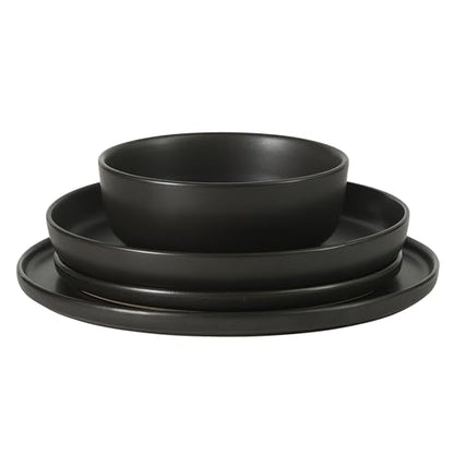 Gibson Elite Bayou Moon Plates and Bowls Sets, 16-Piece Black Matte Stoneware Dinnerware Sets, Solid Color Reactive Glaze Dish Set - color: Matte Black (Bayou Moon)