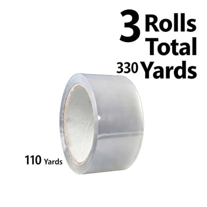3 Pack Heavy Duty Clear Packing Tape with Dispenser, 1.88 Inch x 110 Yards, No Noise Quiet Packaging Tape for Moving Shipping Mailing Storage Carton Sealing Total 330 Yards