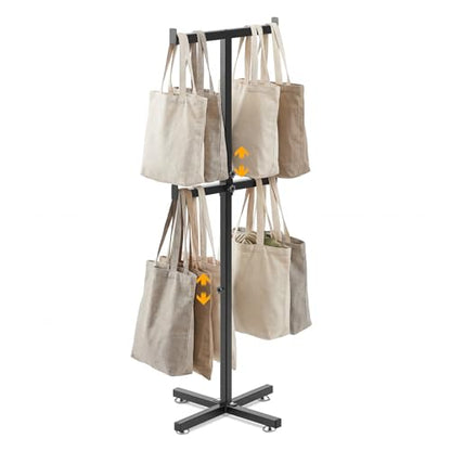 BreezeHug 44.5-46 Inch Adjustable Height Shopping Bag Rack Heavy Duty T-Shaped Grocery Bag Metal Holder for Retail Stores Large Tote Display Malls Vendor Boutique Trade - style: Double-layer Adjustable