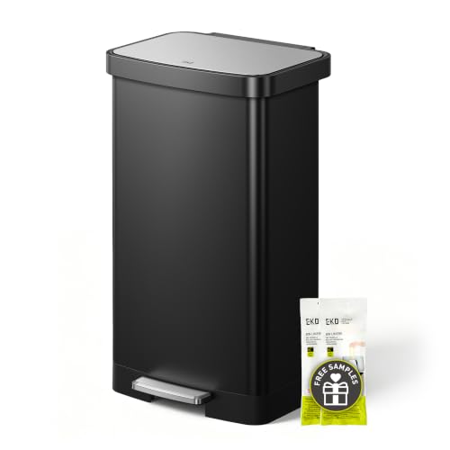 EKO Hudson Matte Stainless Steel 75 Liter/20 Gallon Large Kitchen Trash Can, Tall Step Garbage Can with Rear Bag Storage Compartment (Matte Black) - color: Matte Black, size: 75L
