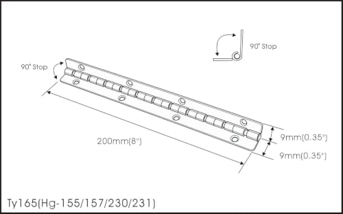 QCAA 90 Degree Stop Long Piano Hinge, Durable Steel Box Case Hinge, 200 mm x 9 mm(7.87" x 0.35"), Brass Plated, Made in Taiwan, 2 Pack - color: Brass(7.87"), size: 2 Pack