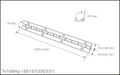 QCAA Solid Brass 90 Degree Stop Long Piano Hinge, Durable Steel Box Case Hinge, 200 mm x 9 mm(7.87" x 0.35"), Black, Made in Taiwan, 4 Pack - color: Black-Solid Brass(7.87"), size: 4 Pack