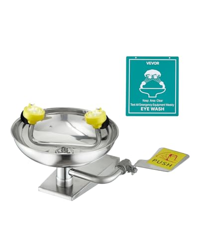 VEVOR Emergency Eye Wash Station, Stainless Steel Wall-Mounted Eyewash Unit, First Aid Eye Wash Sink 16.14 x 12.99 x 9.45 Inches, Ideal for Laboratories, Factories, Schools, Construction Sites - style: Wall-Mounted Eyewash Unit
