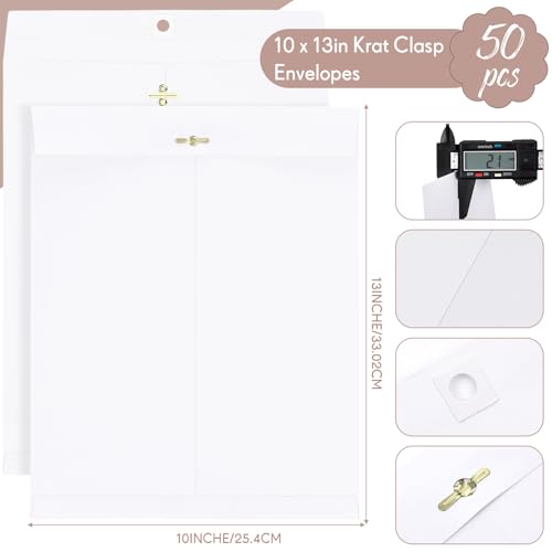 Teling 50 Pcs Manilla Clasp Envelopes Kraft Closure - color: White, size: 10*13