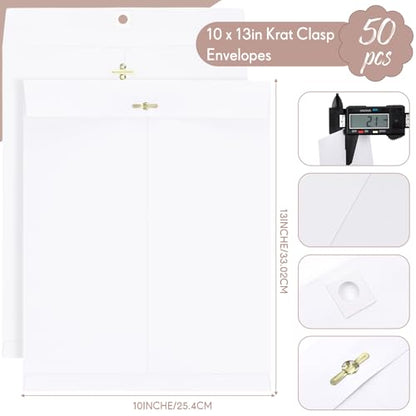 Teling 50 Pcs Manilla Clasp Envelopes Kraft Closure - color: White, size: 10*13