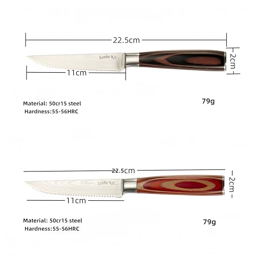 Steak Knives Set, 6/8/14 Piece Options, German High Carbon Stainless Steel, 5cr15MoV steel, Wood Handle,Full Tang Design,serrated Meat Knife, Sharp Dinner Knives (14PCS)