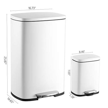 happimess Connor 2-Piece Stainless Steel Trash Can, Cotton White - color: White