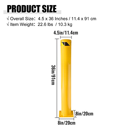 Safety Bollard,36 Inch Height Yellow Steel Bollard Post - size: 36x4.5