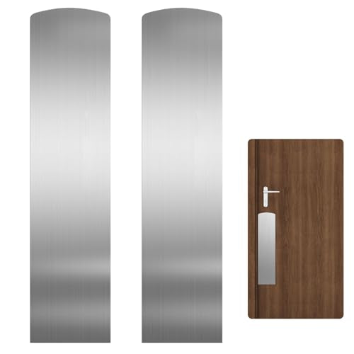2 Pcs Door Scratch Protection Plate 4" x 16", Stainless Steel Push Plate, Self Adhesive Kickplate for Interior, Exterior Doors (Brushed Nickel) - color: Nickel, size: 4 x 16 in