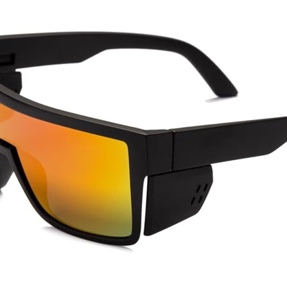 Polarized Safety Sunglasses, UV400 Protection, ANSI Z87.1 Wraparound Protective Eyewear - color: Matte Black Violet Mirror