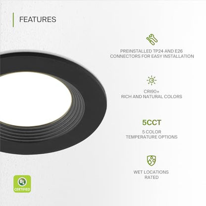 ASD Black 4 Inch Retrofit LED Recessed Light - 9W 2700K-5000K 700LM Retrofit LED Recessed Lighting 4 Inch, Dimmable Black Recessed Lights, Wet Rated Baffle Trim Can Lights, UL - color: Black Baffle, size: 1 Pack
