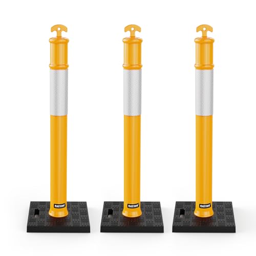 BATTIFE 45 Inch Traffic Cones Delineator Posts with Base Yellow 3 Pcs - color: Yellow