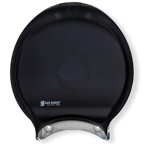 San Jamar R6000TBK 3.125 Mandrel Stainless Steel Pearl Single Jumbo Roll Toilet Tissue Dispenser, 12.9" Width, 14.9" Height, 5.8" Depth, Minimum 3.25" Core Diameter, 12" JBT Roll Capacity, Black Color