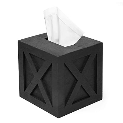 Ilyapa Wood Tissue Box Cover Farmhouse X Patterned- Rustic Farmhouse Black Wood Tissue Holder - color: Black X, size: 5" Square