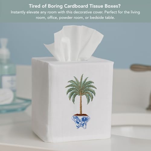 Jacaranda Living Square Tissue Box Cover, Linen/Cotton Fabric Tissue Holder, Decorative Cloth Tissue Cube Cover, Botanical Designs, Flower Wheel (Duck Egg Blue) - color: Flower Wheel (Duck Egg Blue)