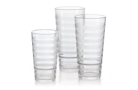 G.E.T. SW-1520-CL Orbis Shatterproof Opaque Striped Plastic Tumbler, 20 Ounce, Clear (Set of 12) - color: Clear