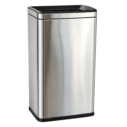 10.4 Gallon Large Metal Kitchen Garbage Can, Stainless Steel Trash Can, Open Top, Tall, Silver Wastebasket for Home Bathroom Hotel Lobby Office (40L Silver) - color: 40Lsilver