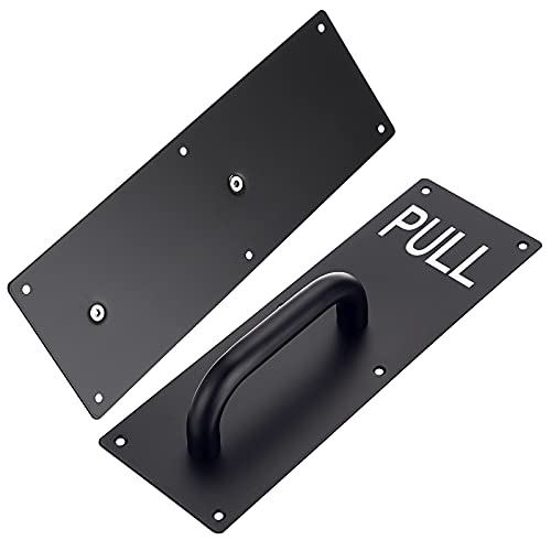 Sumnacon 2 Sets 12 Inch Stainess Steel Door Handles - Sturdy Door Pull Push Plates with Screws, Wall Mounted Pull Push Handles for Home Office Public, Black - color: Black
