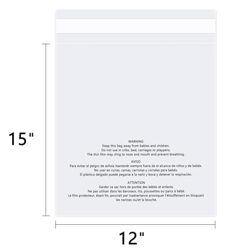12" x 15" (100 Count) Clear Poly Bags with Suffocation Warning - color: 100 Pack, size: 12" x 15"