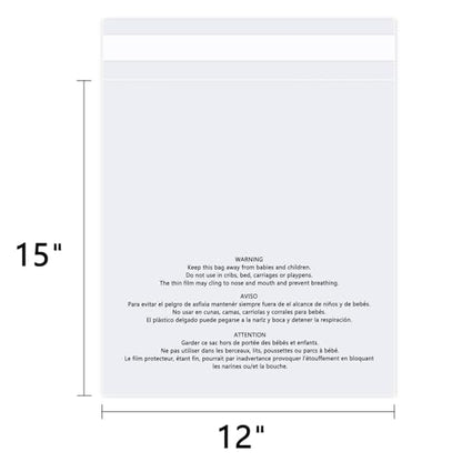 12" x 15" (100 Count) Clear Poly Bags with Suffocation Warning - color: 100 Pack, size: 12" x 15"