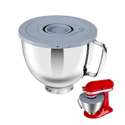 5 Quart Stainless Steel Mixer Bowl Set Compatible with KitchenAid 4.5-5 Quart Tilt-Head Stand Mixers,5 Quart mixing bowl replacement with Lid(Bowl＋Grey Cover） - color: Gray