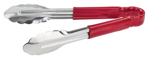 Winco 9" Red Plastic Stainless Steel Serving Tongs